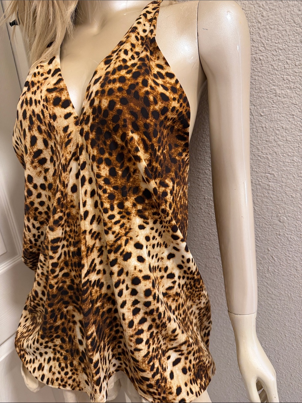 Worthington Leopard Print Brown and Cream Halter Tank